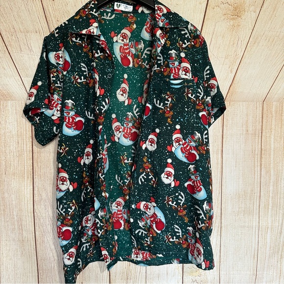 Large Reindeer Santa Christmas Button Up - Picture 3 of 7